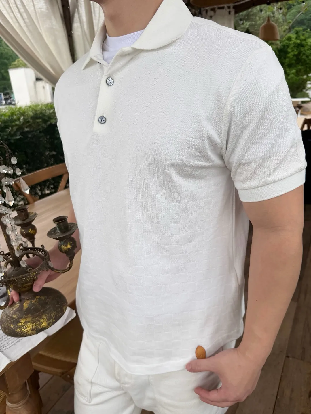 LOUIS VUITTON LV Damier silk cotton piqué short-sleeved POLO shirt with lower leather label